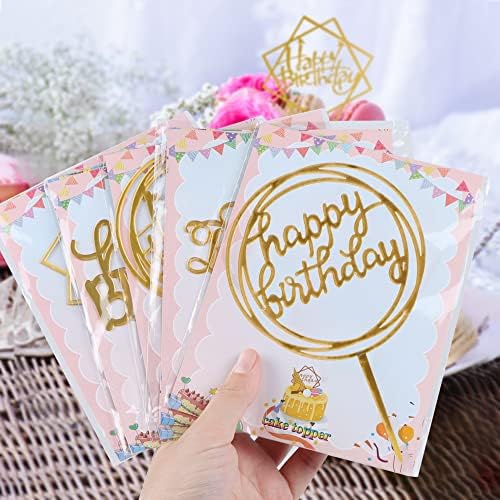 10-Pack Gold Birthday Cake Toppers - 4x6 Inch
