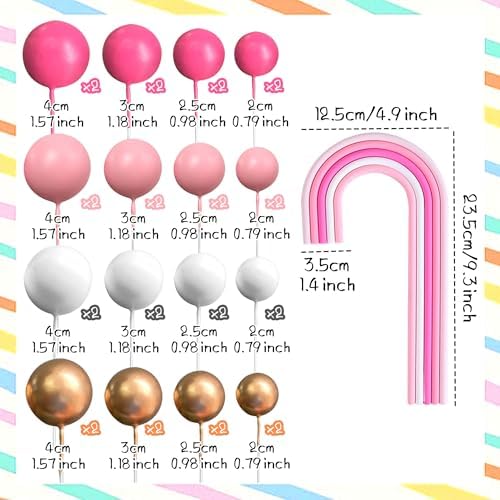 BACH AND BOOZY 32 PCS Pink Pastel Rainbow Cake Topper Set