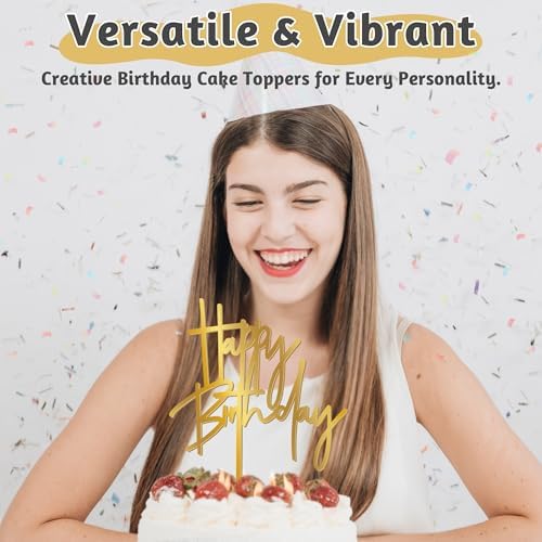 1PCS Gold Birthday Cake Topper with Glitter Mirror Design