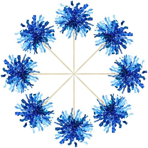 Gyufise 30Pcs Foil Firework Cupcake Toppers Blue