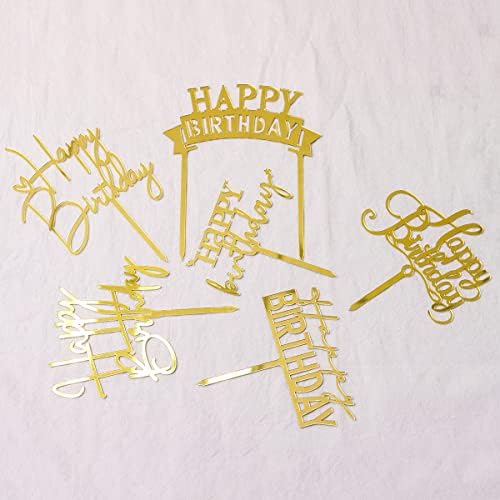 Gold Birthday Cake Topper 6pcs Acrylic Party Decorations