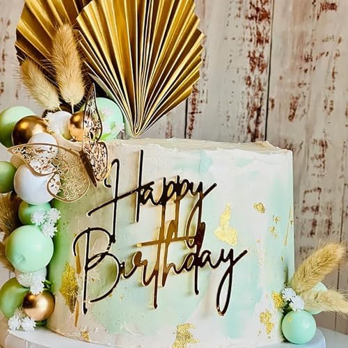 Happy Birthday Cake Topper Gold Mirror Acrylic Decoration