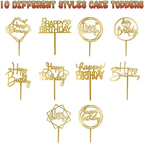 10-Pack Gold Birthday Cake Toppers - 4x6 Inch