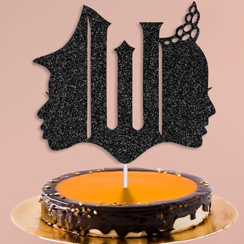 Witch-Themed Cake Topper Glittery Birthday Decor Black