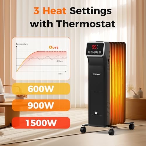 COSTWAY Oil Filled Radiator Heater with Remote Control and 24H Timer