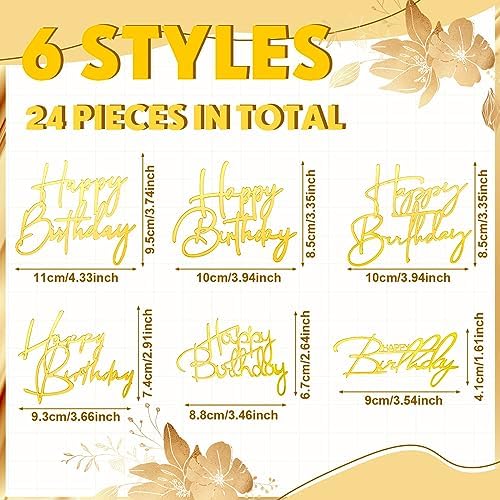 Barydat 24-Piece Gold Birthday Cake Toppers 6 Styles