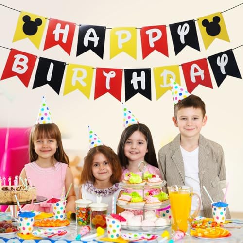 Cartoon Mouse Birthday Banner with Flags