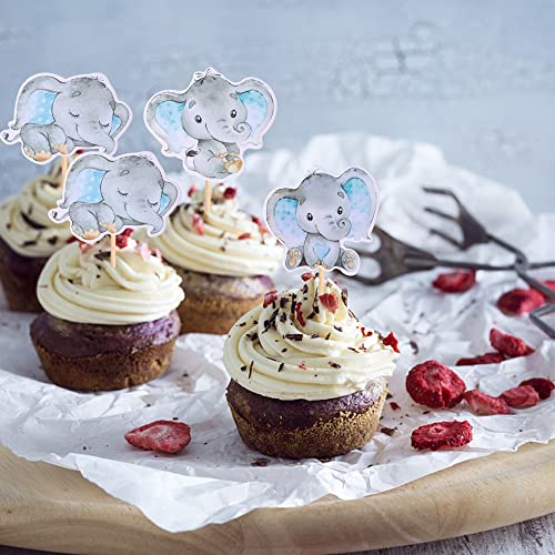 36PCS Blue Elephant Cupcake Toppers for Boys Party