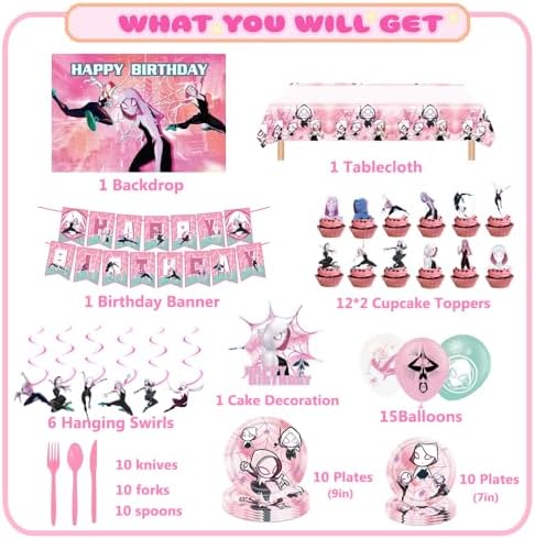 Pink Spider Birthday Party Decor Kit for Kids