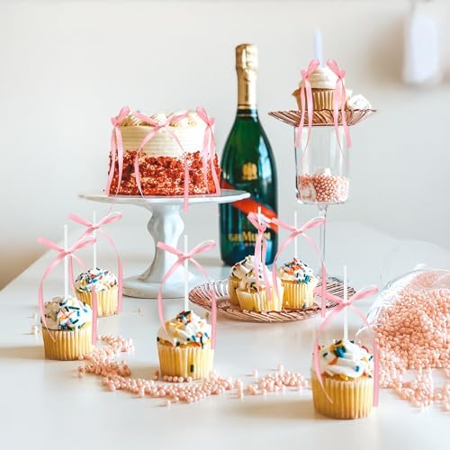 Gyufise 30Pcs Bowknot Cake Toppers Pink