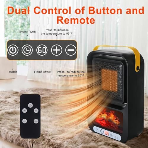Tenhitoys 700W Electric Fireplace Heater with Realistic 3D Flame