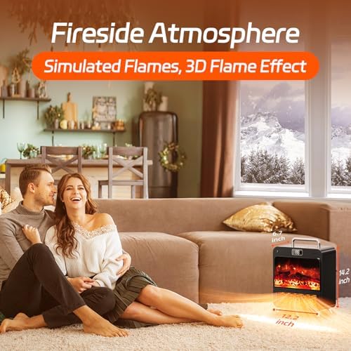Feculs Electric Fireplace Heater with 3D Flame and Remote Control