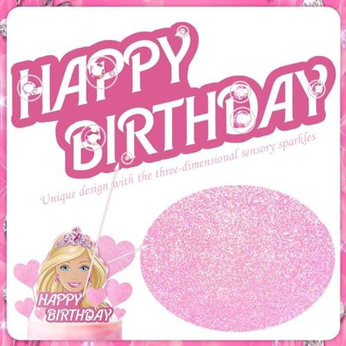 11 Pcs Pink Glitter Happy Birthday Girl Cake Topper Set