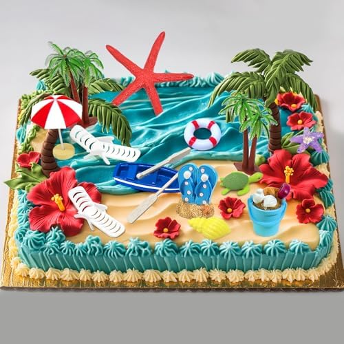 BSRESIN Beach Cake Decorations 15 Piece Set