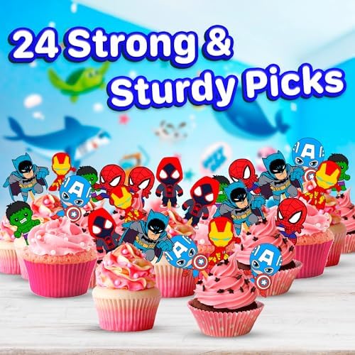 24x Hero Super Kids Cupcake Toppers - Birthday Decorations