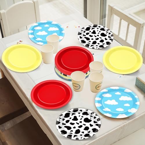 CHUNNIN 48Pcs Cartoon Birthday Paper Plates with Cow Print