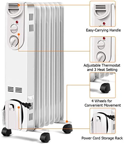 COSTWAY 1500W Oil Filled Radiator Heater with 3 Settings Safety Features