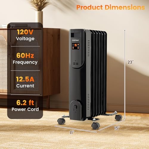 COSTWAY Oil Filled Radiator Heater with 3 Heat Settings
