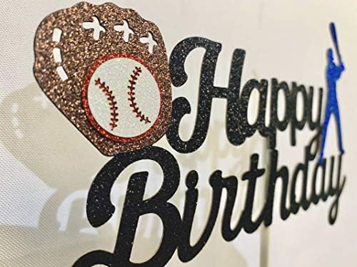 Concico Baseball Cake Topper - Black Glitter Birthday Decor