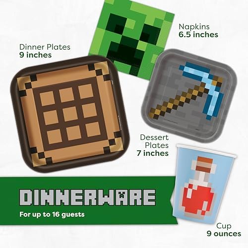 Minecraft Party Decor and Supplies Set for 16 Guests