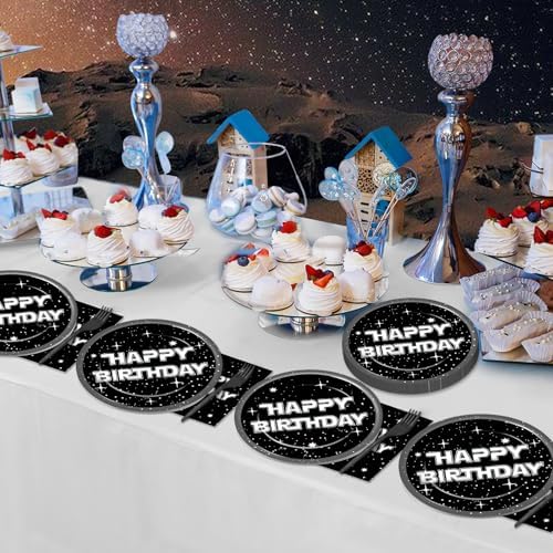 100Pcs Stars Birthday Party Galaxy Plates and Napkins Set