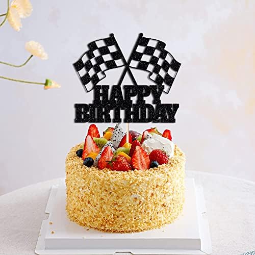 Race Car Checkered Flag BirthdayCake Topper