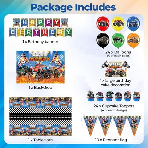 Monster Truck Party Decor 52pc Birthday Set
