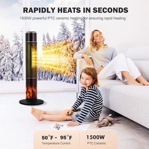 PioneerWorks 34 Electric Space Heater with 3D Flame and Remote Control