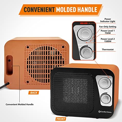 Comfort Zone 1500W Electric Space Heater with Retro Design and Safety Features