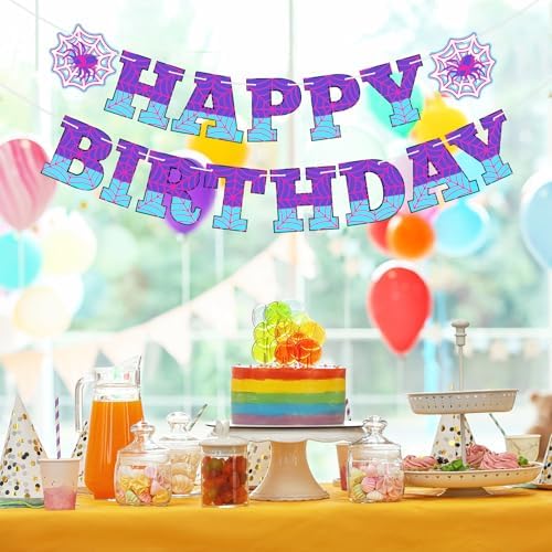 Oudain Purple Spider Birthday Banner Decorations