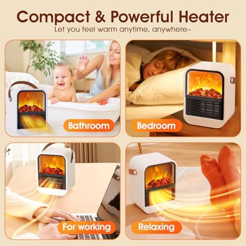 ZJFLNZYC Portable Mini Electric Fireplace Heater with 3D Flames