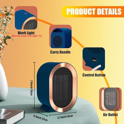 PERLLENT 1200W Ceramic Space Heater with 2 Modes and Safety Features
