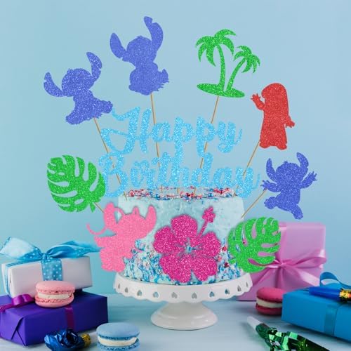 10pcs Glitter Cartoon Cake Toppers for Birthday Parties 1