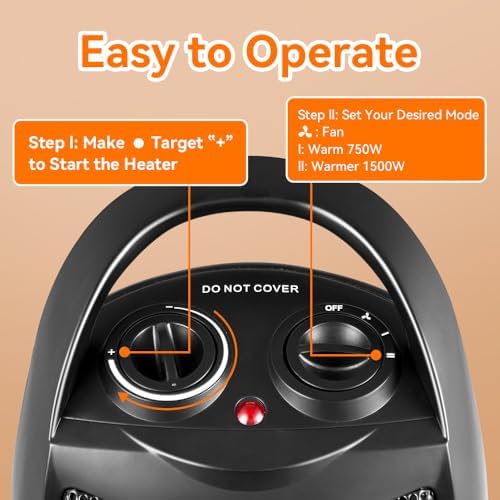 ASZ Compact Electric Space Heater with Thermostat and 2 Heat Settings