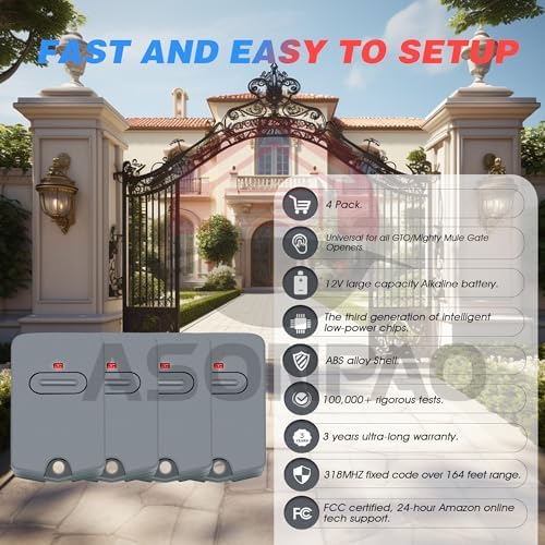 4Pack ASONPAO Mighty Mule Gate Opener Remote with 3-Year Warranty