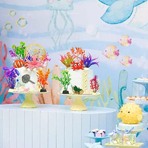 DRWATE 16 PCS Ocean Animals Cake Toppers Decorations