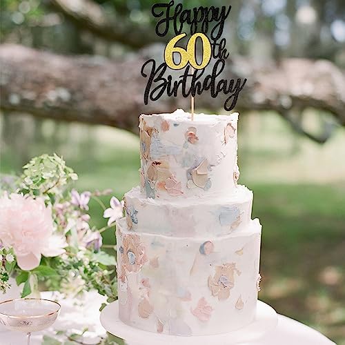 ZHUOWEISM 1 PCS 60th Birthday Cake Topper Black Gold Glitter