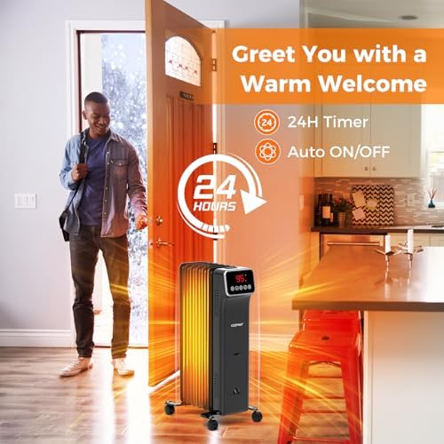 COSTWAY Oil Filled Radiator Heater with Remote Control and 24H Timer