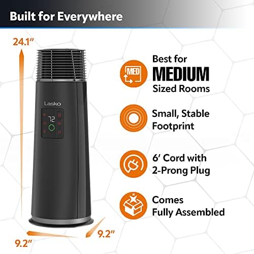 Lasko Oscillating Tower Heater 360-Degree Black 1500W