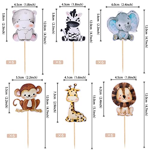 36PCS Jungle Animals Cupcake Toppers - Forest Theme Decor