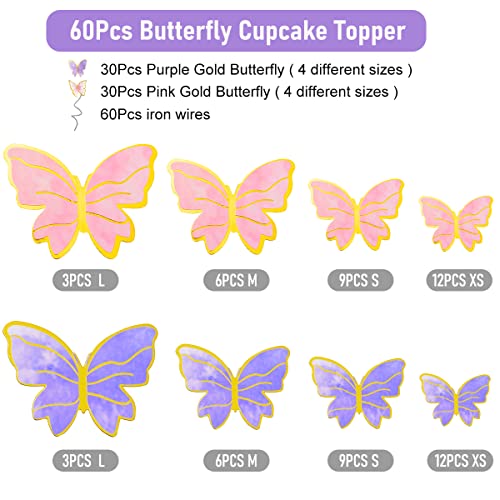 WOW DING 60Pcs 3D Butterfly Cupcake Toppers 1