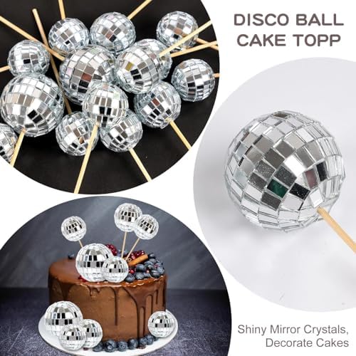 Zaycca 36 pcs Disco Ball Cake Toppers 1970s Party Decorations