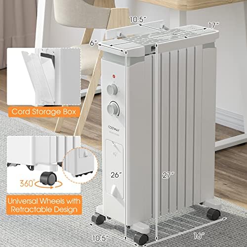 COSTWAY 1500W Oil Filled Radiator Heater with 3 Heat Settings and Humidifier