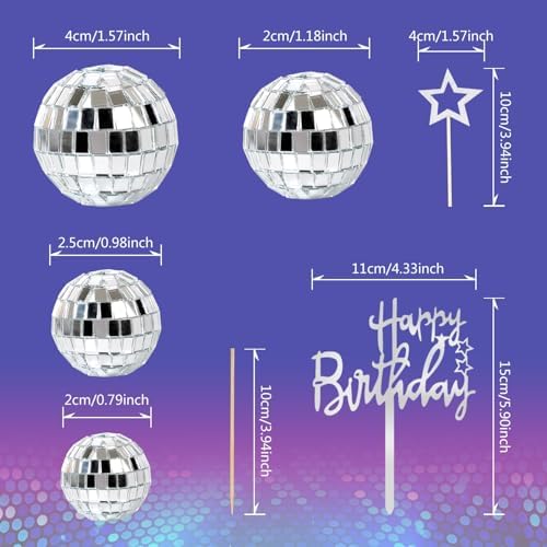Zaycca 36 pcs Disco Ball Cake Toppers 1970s Party Decorations