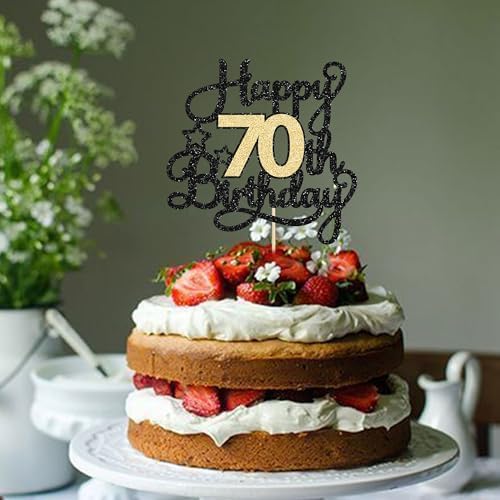 Happy 70th Birthday Cake Topper Black Gold 1