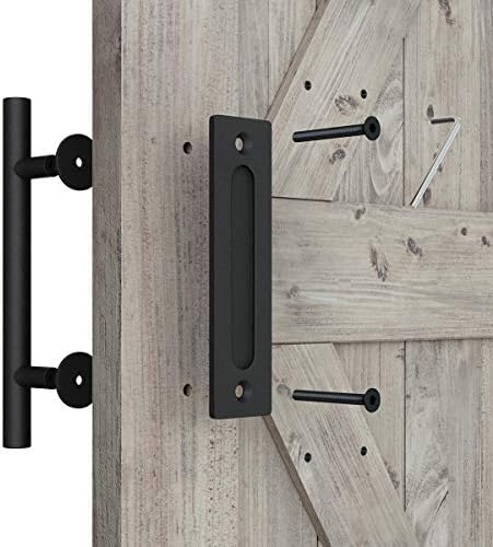 SMARTSTANDARD 12 Heavy Duty Barn Door Handle Set Black Rustic Design