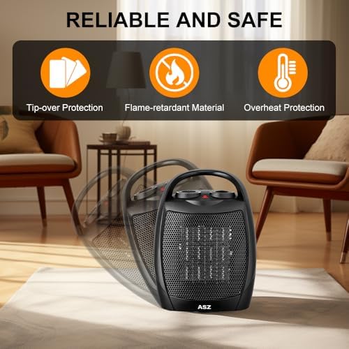 ASZ Compact Electric Space Heater with Thermostat and 2 Heat Settings