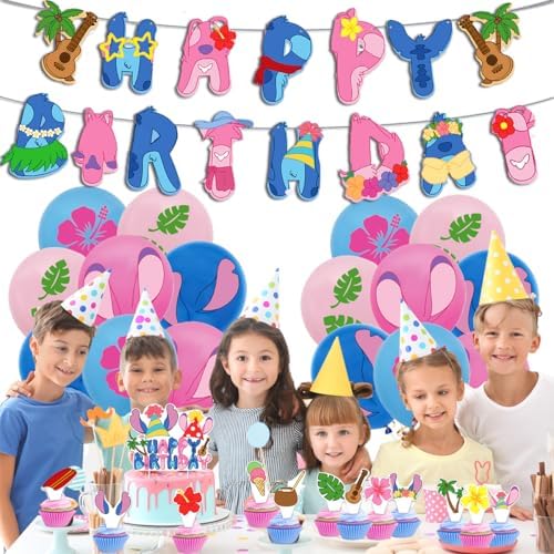 OUSHISS Tropical Luau Party Decorations Banners Balloons Cake Toppers