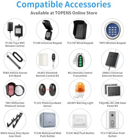 TOPENS DKR1100ST Solar Gate Opener for Heavy Driveway Gates Up to 2600lbs