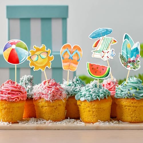 40PCS Hawaiian Theme Cupcake Toppers for Summer Party